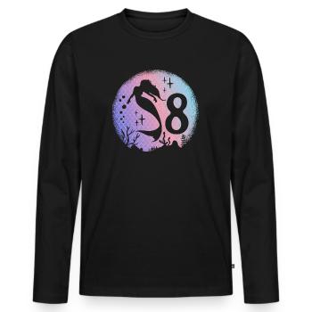 Sirène Anniversaire Fille 8 ans Sirène - T-shirt manches longues Premium bio Homme - noir - Devant - Nico (187cm)