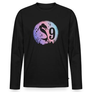 Sirène Anniversaire Fille 9 ans Sirène - T-shirt manches longues Premium bio Homme - noir - Devant - Nico (187cm)