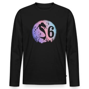 Sirène Anniversaire Fille 6 ans Sirène - T-shirt manches longues Premium bio Homme - noir - Devant - Nico (187cm)