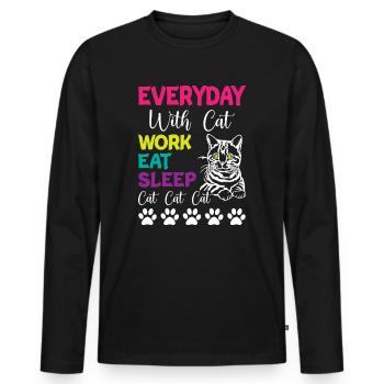 Tous les jours, c’est Chats Travail Manger Dormir Chat Chat Chat - T-shirt manches longues Premium bio Homme - noir - Devant - Nico (187cm)