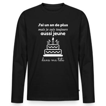 Cadeau d’anniversaire : un an de plus, jeune - T-shirt manches longues Premium bio Homme - noir - Devant - Nico (187cm)
