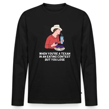Essenswettbewerb Texas Design für stolze Texaner - Männer Premium Bio Langarmshirt - Schwarz - Vorne - Nico (187cm)