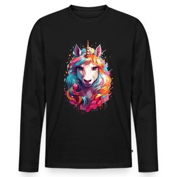 Magical Unicorn: Rainbow Pony - Men's Premium Organic Long Sleeve Shirt - black - Front - Nico (187cm)