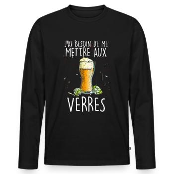 Papa a Besoin De Détente Bière Apéro Apéritif - T-shirt manches longues Premium bio Homme - noir - Devant - Nico (187cm)