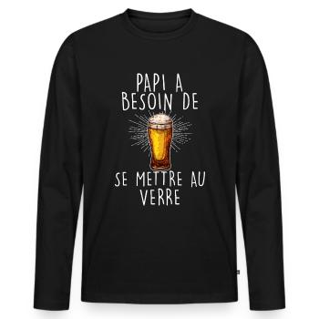 Papi Détente Apéro Citation Apéritif - T-shirt manches longues Premium bio Homme - noir - Devant - Nico (187cm)
