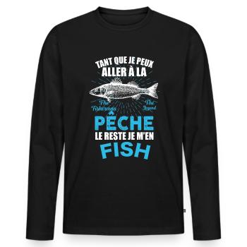 Pêcheur humour je m'en fish Citation Papa - T-shirt manches longues Premium bio Homme - noir - Devant - Nico (187cm)