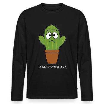 Kuscheln | Kaktus, lustige Bilder, lustige Sprüche - Männer Premium Bio Langarmshirt - Schwarz - Vorne - Nico (187cm)