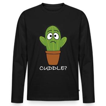 Kuscheln | Kaktus, lustige Bilder, lustige Sprüche - Männer Premium Bio Langarmshirt - Schwarz - Vorne - Nico (187cm)