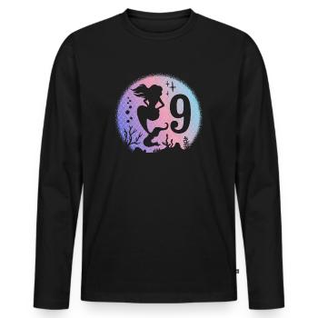 Anniversaire Fille 9 ans Sirène Sirène Sirène - T-shirt manches longues Premium bio Homme - noir - Devant - Nico (187cm)