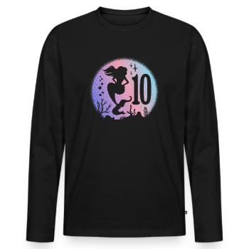 Geburtstag Mädchen 10 Jahre alt Meerjungfrau Nixe - Männer Premium Bio Langarmshirt - Schwarz - Vorne - Nico (187cm)