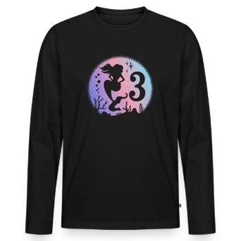 Anniversaire Fille 3 ans Sirène Sirène Sirène Sirène Sirène - T-shirt manches longues Premium bio Homme - noir - Devant - Nico (187cm)