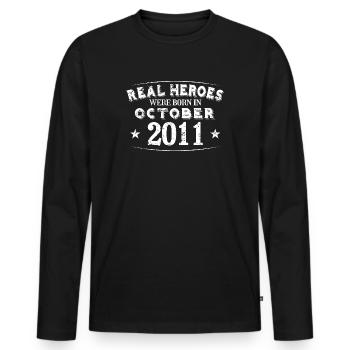 Real Heroes were born in October 2011 Birthday - Men's Premium Organic Long Sleeve Shirt - black - Front - Nico (187cm)