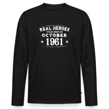 Real Heroes sont nés en Octobre 1961 Anniversaire - T-shirt manches longues Premium bio Homme - noir - Devant - Nico (187cm)
