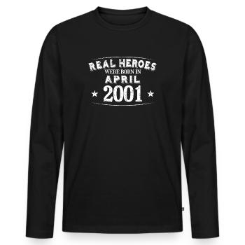 Real Heroes sont nés en Avril 2001 Anniversaire - T-shirt manches longues Premium bio Homme - noir - Devant - Nico (187cm)