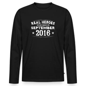Real Heroes sont nés en septembre 2016 Anniversaire - T-shirt manches longues Premium bio Homme - noir - Devant - Nico (187cm)
