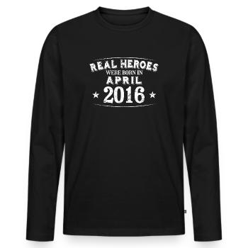 Real Heroes sont nés en avril 2016 Anniversaire - T-shirt manches longues Premium bio Homme - noir - Devant - Nico (187cm)