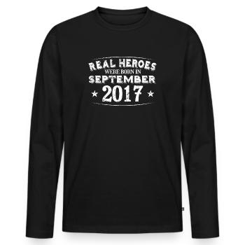 Real Heroes were born in September 2017 Birthday - Men's Premium Organic Long Sleeve Shirt - black - Front - Nico (187cm)
