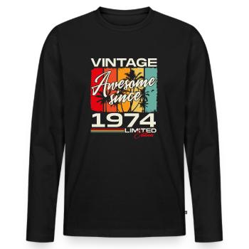 1974 Né Vintage Rétro Cadeau d’anniversaire - T-shirt manches longues Premium bio Homme - noir - Devant - Nico (187cm)