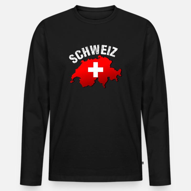 Schweiz - Männer Premium Bio Langarmshirt - Schwarz