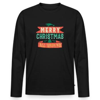 Joyeux Noël - Lettrage rétro - T-shirt manches longues Premium bio Homme - noir - Devant - Nico (187cm)