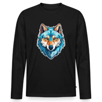 Wolf Kostüm blauer Wolfskopf Werwolf und - Männer Premium Bio Langarmshirt - Schwarz - Vorne - Nico (187cm)