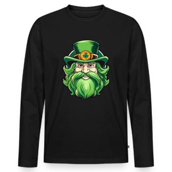 Leprechaun de la Saint-Patrick avec chapeau haut de forme - T-shirt manches longues Premium bio Homme - noir - Devant - Nico (187cm)