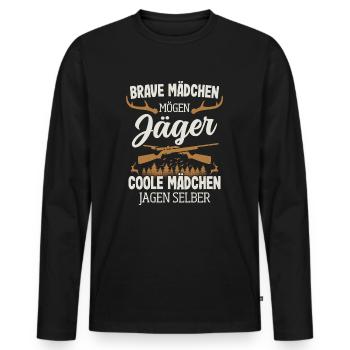 Jäger Mädchen Jagen Selber Hirsch Jagd Jägerin - Männer Premium Bio Langarmshirt - Schwarz - Vorne - Nico (187cm)