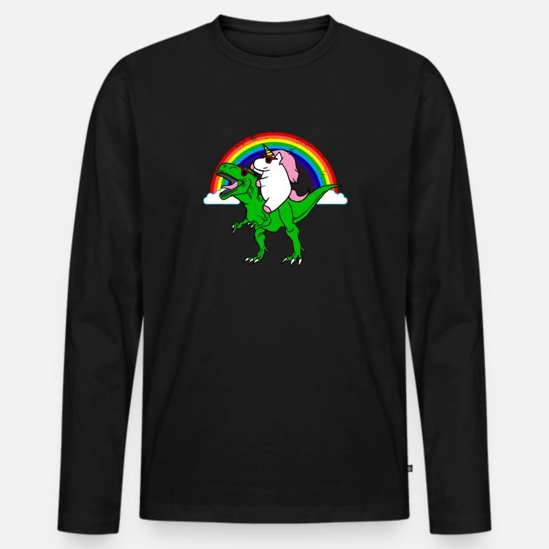 Dinosaurier und Einhörner Geschenk - Männer Premium Bio Langarmshirt - Schwarz