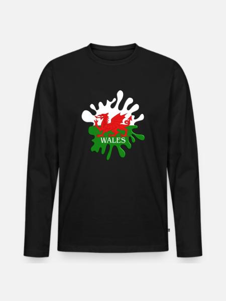 Welsh Flag - Men's Premium Organic Long Sleeve Shirt - black