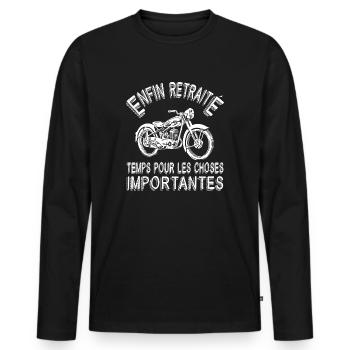 Retraite Motard - Enfin Retraité - T-shirt manches longues Premium bio Homme - noir - Devant - Nico (187cm)