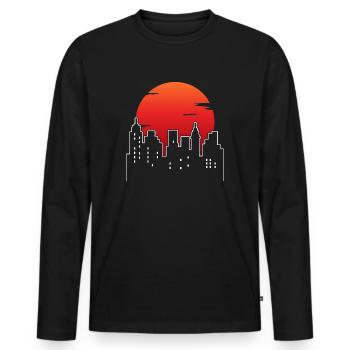 Skyline Hauptsadt Nachtleben Mond Sonnenuntergang - Männer Premium Bio Langarmshirt - Schwarz - Vorne - Nico (187cm)