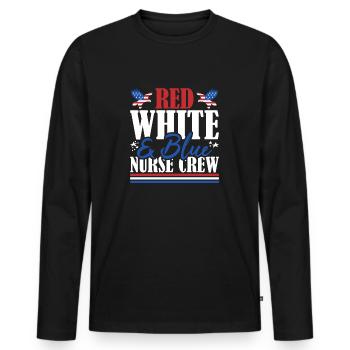 Veteran US Flag Red White & Blue Nurse Crew - Men's Premium Organic Long Sleeve Shirt - black - Front - Nico (187cm)