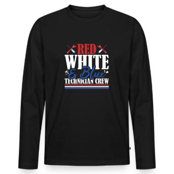 Veteran US Flag Red White & Blue Technician Crew - Men's Premium Organic Long Sleeve Shirt - black - Front - Nico (187cm)