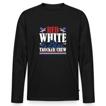 Veteran US Flag Red White & Blue Trucker Crew - Men's Premium Organic Long Sleeve Shirt - black - Front - Nico (187cm)