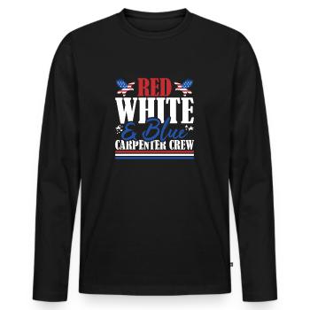 Veteran US Flag Red White & Blue Carpenter Crew - Men's Premium Organic Long Sleeve Shirt - black - Front - Nico (187cm)