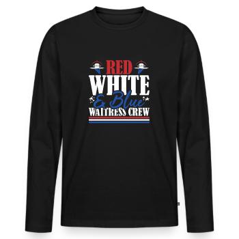 Veteran US Flag Red White & Blue Waitress Crew - Men's Premium Organic Long Sleeve Shirt - black - Front - Nico (187cm)