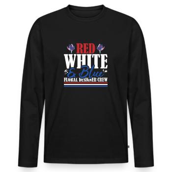 Veteran US Flag Red White & Blue Floral Designer - Men's Premium Organic Long Sleeve Shirt - black - Front - Nico (187cm)