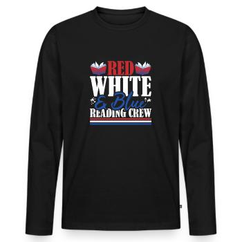 Veteran US Flag Red White & Blue Reading Crew - Men's Premium Organic Long Sleeve Shirt - black - Front - Nico (187cm)