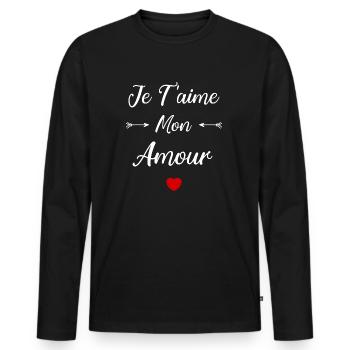 Je t'aime mon amour - T-shirt manches longues Premium bio Homme - noir - Devant - Nico (187cm)