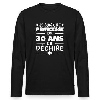 princesse de 30 ans / cadeau anniversaire 30 ans - T-shirt manches longues Premium bio Homme - noir - Devant - Nico (187cm)