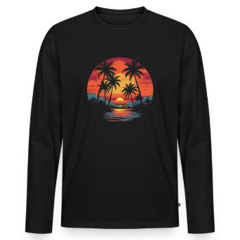Palmiers Vintage Rétro Summer Sunset - T-shirt manches longues Premium bio Homme - noir - Devant - Nico (187cm)