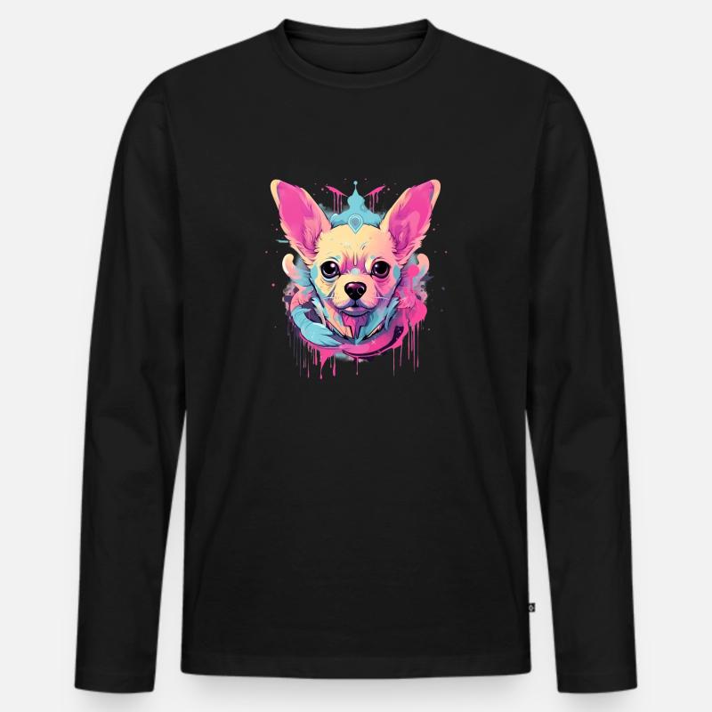 Farbenfroher Chihuahua - Männer Premium Bio Langarmshirt - Schwarz