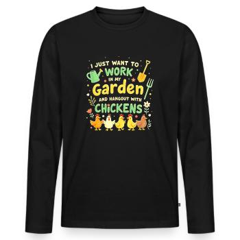 T Shirt Garden Chickens - Men's Premium Organic Long Sleeve Shirt - black - Front - Nico (187cm)