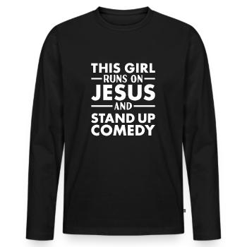 Comédien This Girl Runs On Jesus Stand Up Comedy - T-shirt manches longues Premium bio Homme - noir - Devant - Nico (187cm)