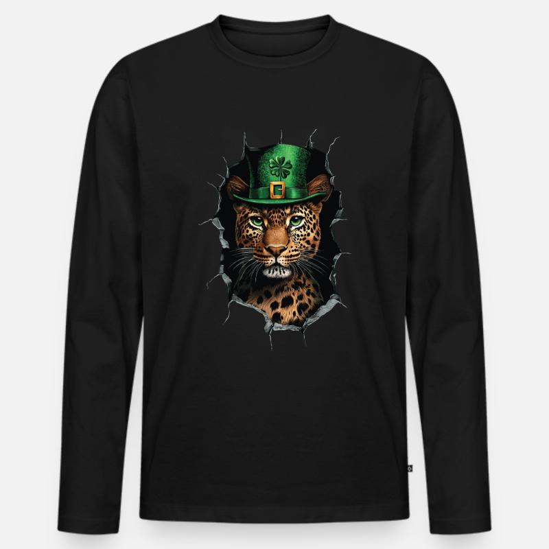 St. Patrick Leopard - Männer Premium Bio Langarmshirt - Schwarz