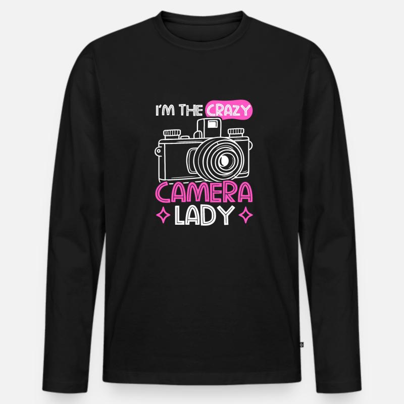 Kamera-Dame - Männer Premium Bio Langarmshirt - Schwarz