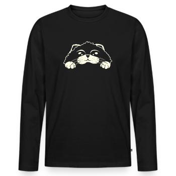 Cat looks over the edge - Men's Premium Organic Long Sleeve Shirt - black - Front - Nico (187cm)