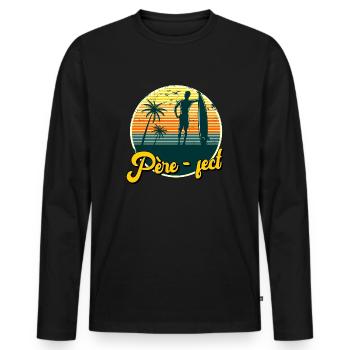 idée cadeau Papa pere fect surf - T-shirt manches longues Premium bio Homme - noir - Devant - Nico (187cm)