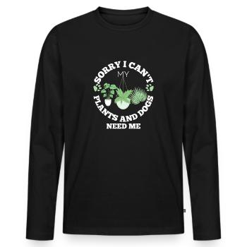 Plants and dogs gardening funny with white text - Men's Premium Organic Long Sleeve Shirt - black - Front - Nico (187cm)