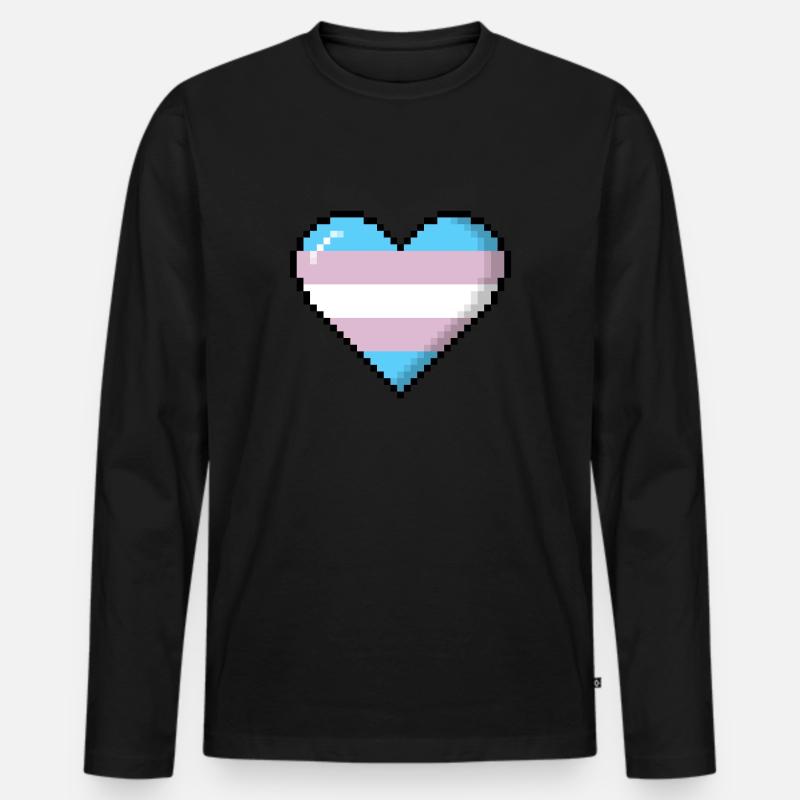Transgender Pride 8Bit Pixel Herz - Männer Premium Bio Langarmshirt - Schwarz